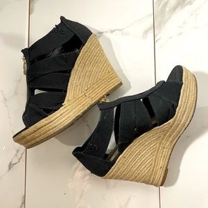 Espadrille Wedges | Black Canvas Wedges with Zipper